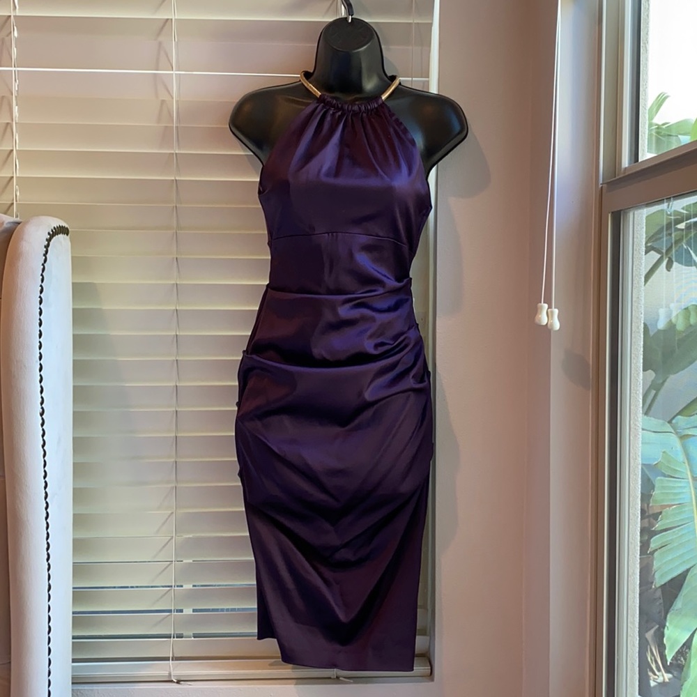 Cache halter satin cocktail dress